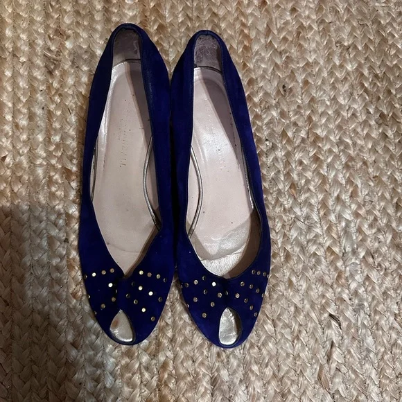 Loeffler Randall 2" Platform Peep-Toe Blue Suede Wedges - Picture 1 of 7